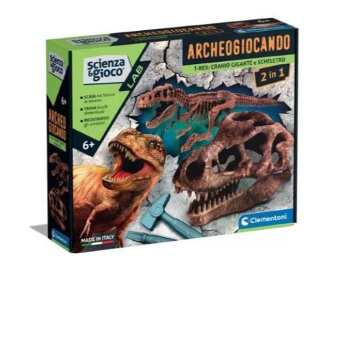 Clementoni Science & Play LAB archaeoplaying - T-Rex: Giant Skull and Skeleton 2in1 - gioco educativo, sculpting game - 5 pezzi